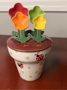 Pier 1 Imports Stoneware Flower Measuring Spoons Set Polka Dot Multicolor